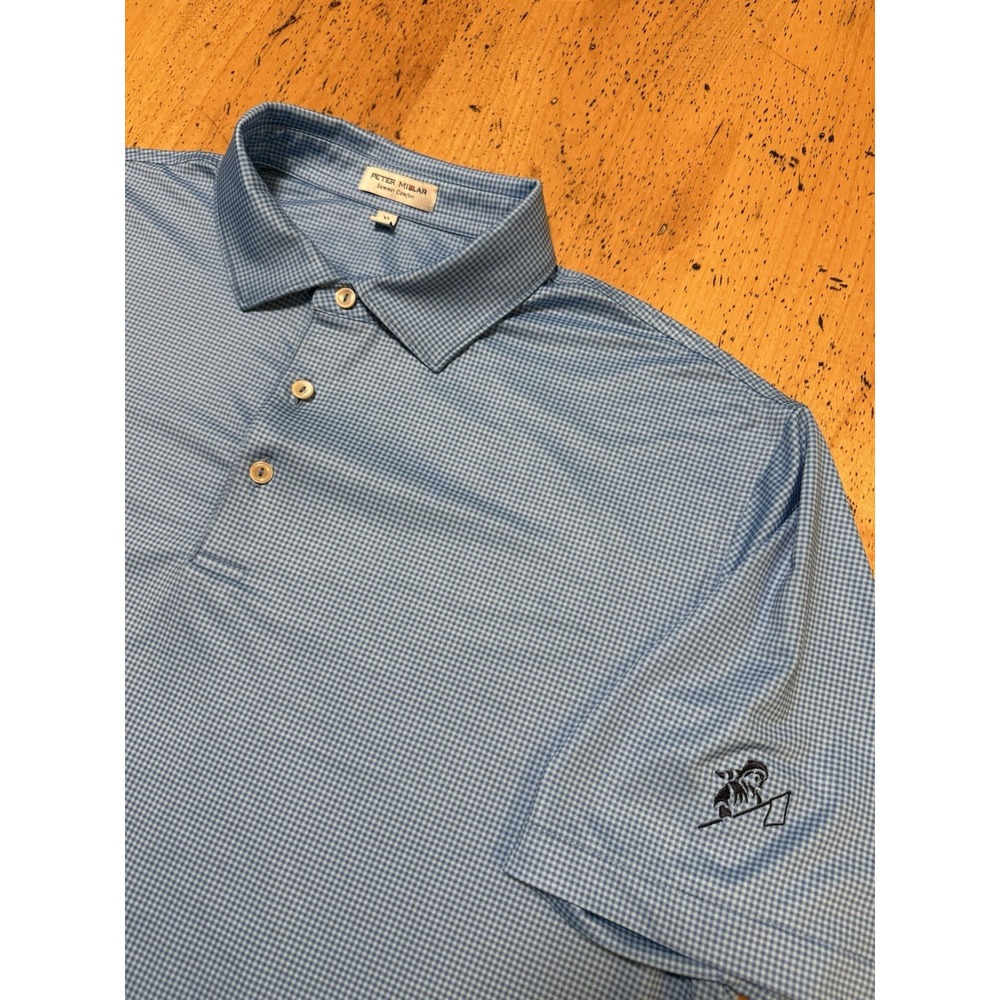 Peter Millar Shirt Mens XLarge Blue Checkered Polo Summer Comfort‎ Performance